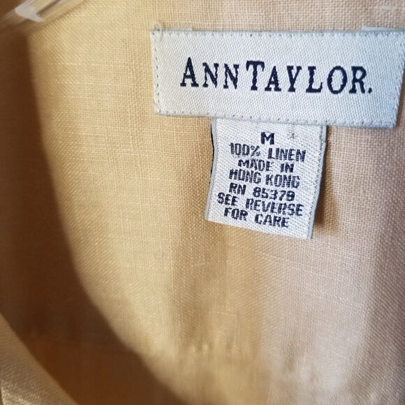 Ann Taylor 100% Linen Shirt Womens Size Medium Tan Long Sleeve - Picture 5 of 7
